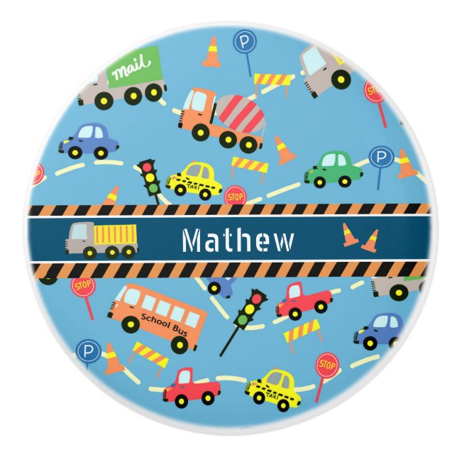 Transportation Boys Blue Ceramic Knob (Front)