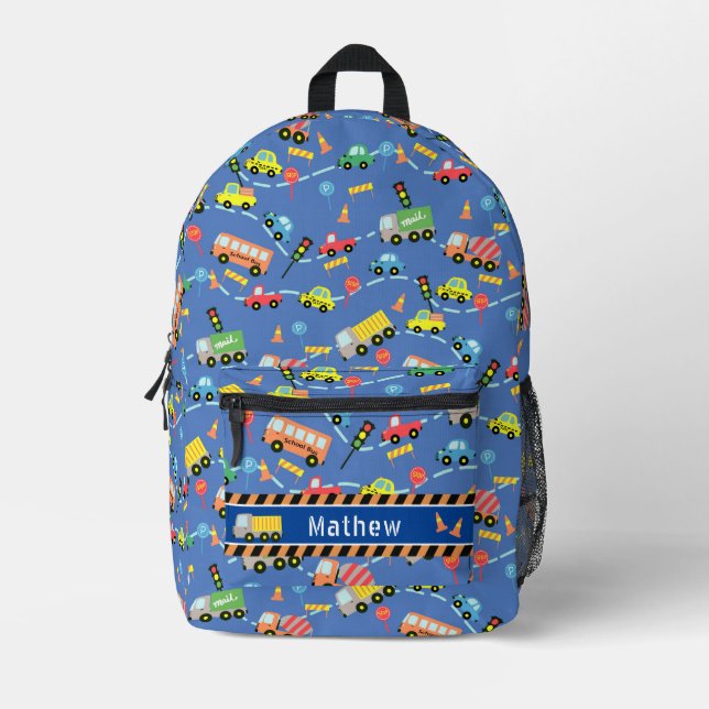 Transportation Boys Blue Printed Backpack (Front)