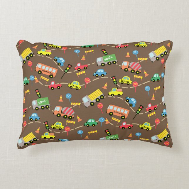 Transportation Boys Brown Decorative Cushion (Front)