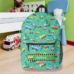 Transportation Boys Green Printed Backpack
