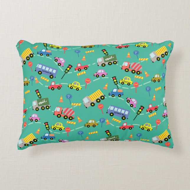 Transportation Boys Teal Decorative Cushion (Front)