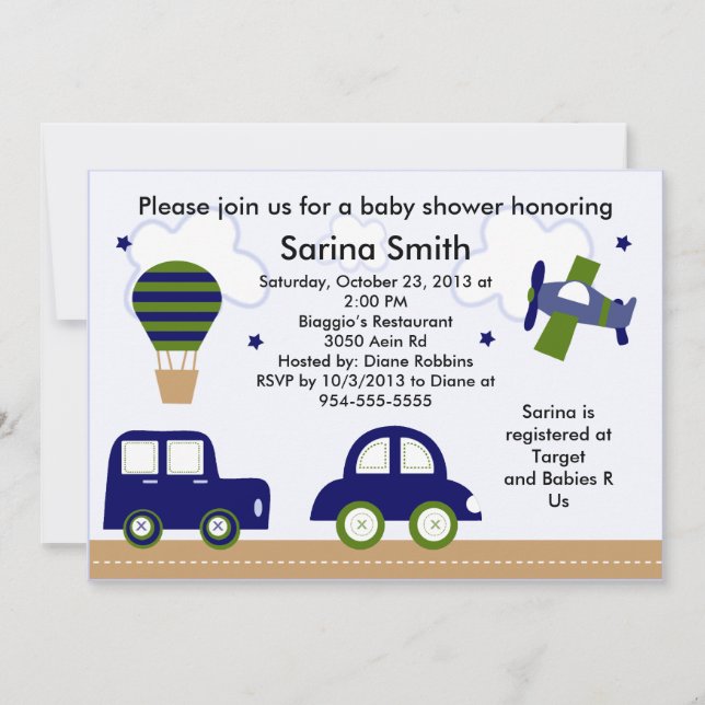 Transportation/Cambridge Baby Shower Invitations (Front)