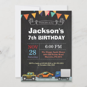 Transportation Car Truck Birthday Invitation