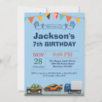 Transportation Car Truck Birthday Invitation