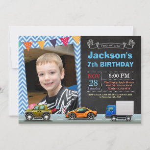 Transportation Car Truck Birthday Photo Invitation