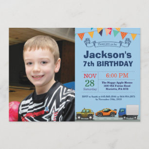 Transportation Car Truck Birthday Photo Invitation