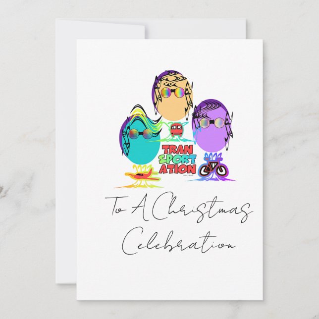 Transportation Caricature  Christmas Celebration  Holiday Card (Front)