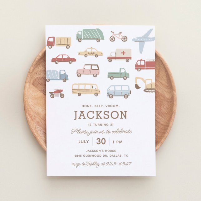 Transportation Cars and Trucks Boy Birthday Party Invitation (Creator Uploaded)