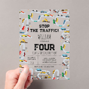 Transportation Cars Trucks Stop Traffic Birthday Acrylic Invitations