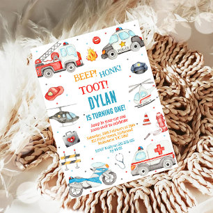 Transportation City Cars and Truck Boy Birthday Invitation