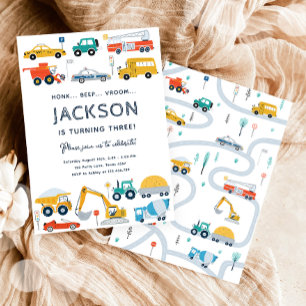 Transportation City Cars and Truck Boy Birthday Invitation