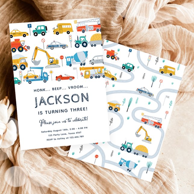 Transportation City Cars and Truck Boy Birthday Invitation (Creator Uploaded)