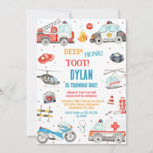 Transportation City Cars and Truck Boy Birthday Invitation