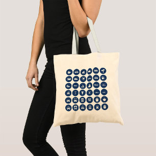 Transportation Icons Symbols In Blue Tote Bag