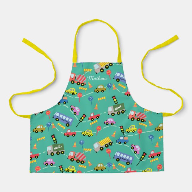 Transportation kids teal. All-Over Print Apron (Front)