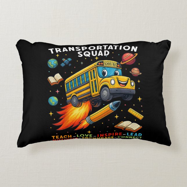 Transportation Squad Funny School Bus Driver Decorative Cushion (Front)