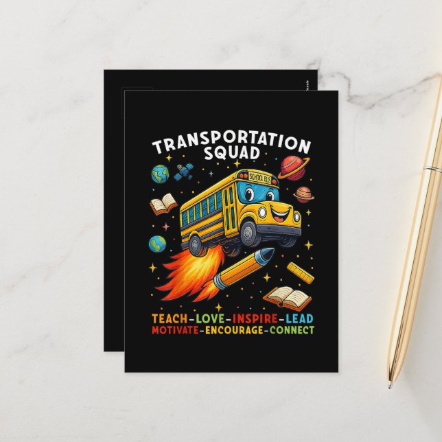 Transportation Squad Funny School Bus Driver Holiday Postcard (Front/Back In Situ)