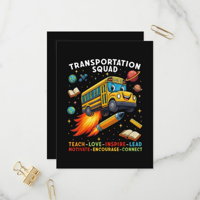 Transportation Squad Funny School Bus Driver Invitation Postcard (Front/Back In Situ)