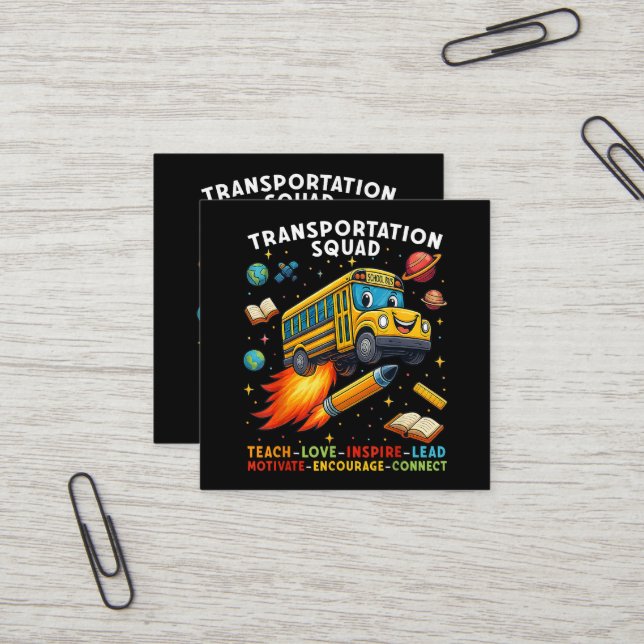 Transportation Squad Funny School Bus Driver Square Business Card (Front/Back In Situ)