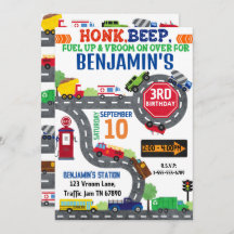 Transportation Theme Birthday Party Invitation