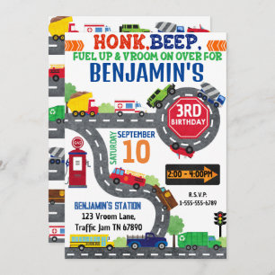 Transportation Theme  Birthday Party Invitation
