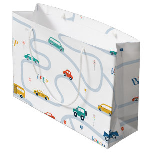 Transportation Theme Birthday Wrapping Paper Large Gift Bag