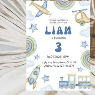 Transportation Themed Boy’s Birthday Party Invitation