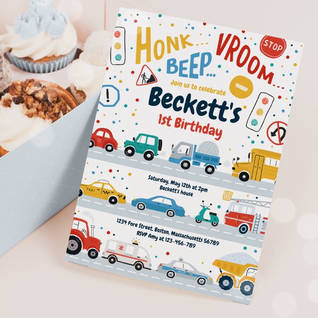 Transportation Trucks Diggers Cars Birthday Party Invitation (Creator Uploaded)