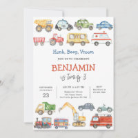 Transportation Vehicle Kids Birthday Invitation