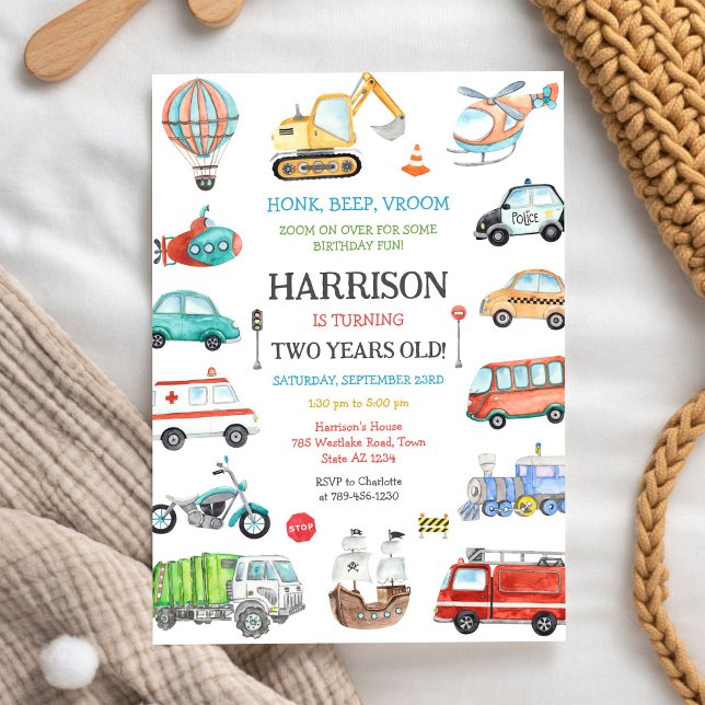 Transportation Vehicle Kids Birthday Invitation (Creator Uploaded)