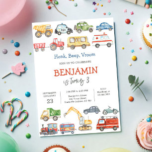 Transportation Vehicle Kids Birthday Invitation