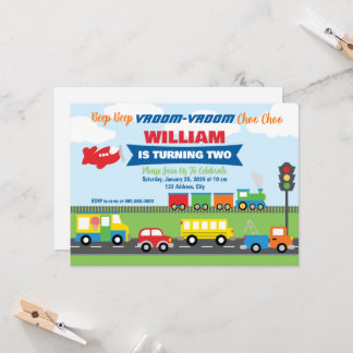 Transportation Vehicles Boy Invitation