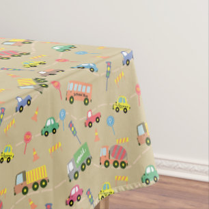 Transportation Vehicles Brown Tablecloth