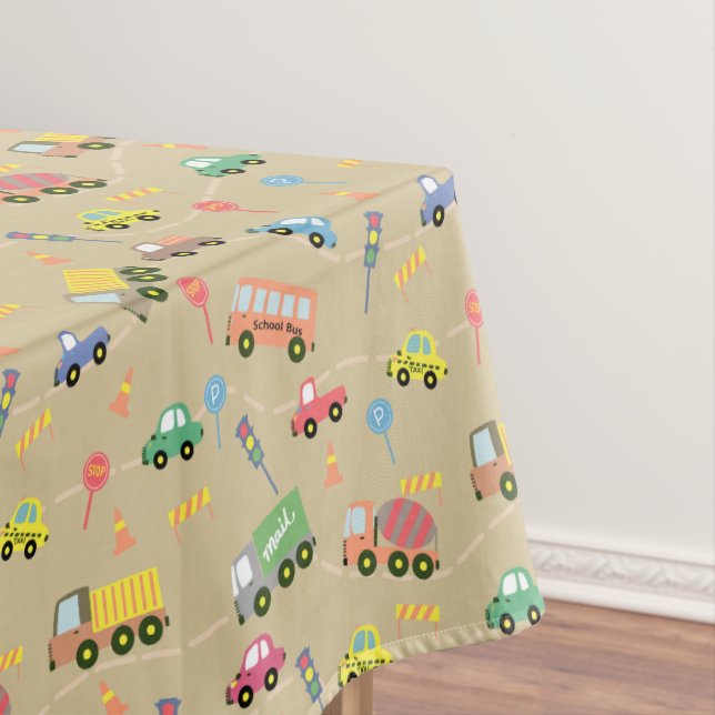 Transportation Vehicles Brown Tablecloth (In Situ)