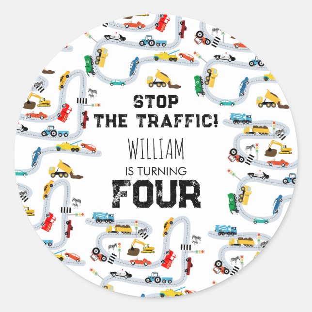 Transportation Vehicles Cars Stop Traffic Birthday Classic Round Sticker (Front)
