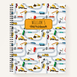 Transportation Vehicles Cars Trucks Kids Sketch Notebook