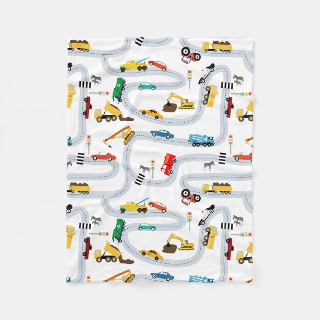 Transportation Vehicles Cars Trucks Road Boys Fleece Blanket (Front)