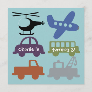 Transportation Vehicles Custom Birthday Invite