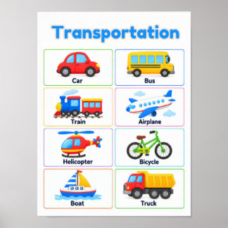 Transportation Vehicles Educational Poster for Kid