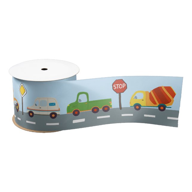 Transportations Hand Drawn Cars Birthday Satin Ribbon (Spool)