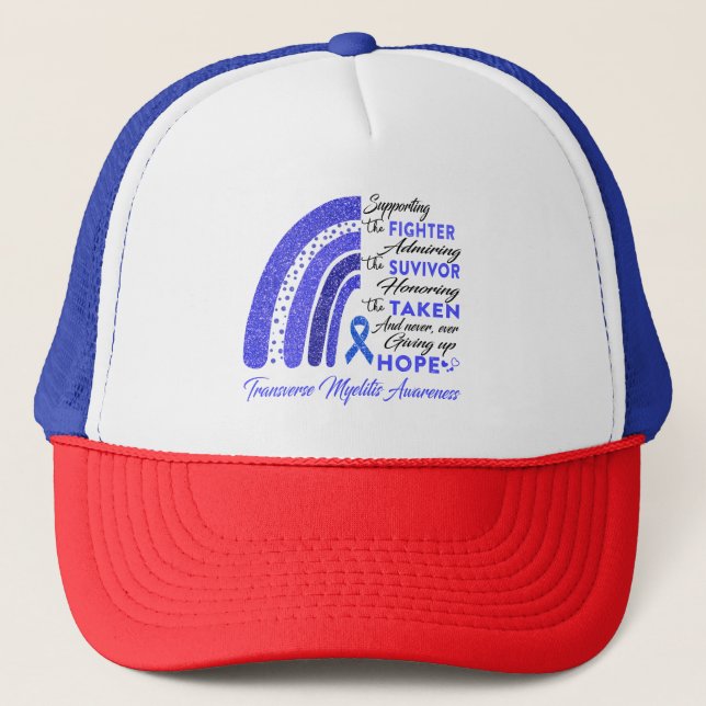 Transverse Myelitis Warrior Supporting Fighter Trucker Hat (Front)
