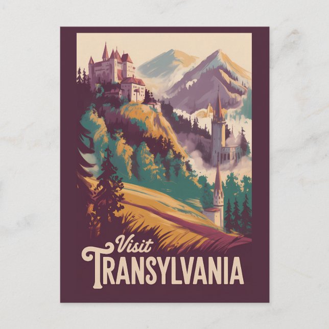 Transylvania Landscape Illustration Travel Art Postcard (Front)
