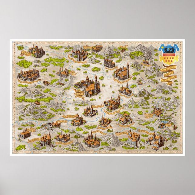 Transylvania pictorial fantasy map - Poster Paper (Front)