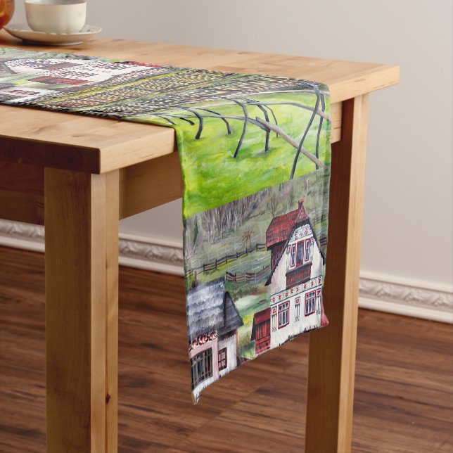 Transylvania, Romania, Picturesque Painted Scenery Short Table Runner (In Situ)