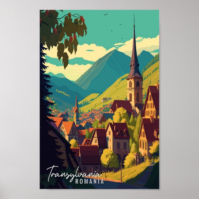 Transylvania Romania vintage travel illustration Poster (Front)