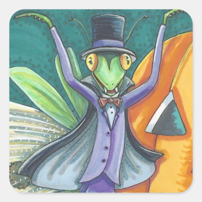 TRANSYLVANIA VAMPIRE PRAYING MANTIS, HALLOWEEN BUG SQUARE STICKER (Front)