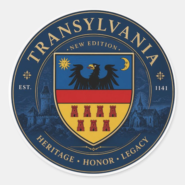 Transylvanian  classic round sticker (Front)