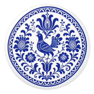 Transylvanian Korond Blue Folk Art Ceramic Knob