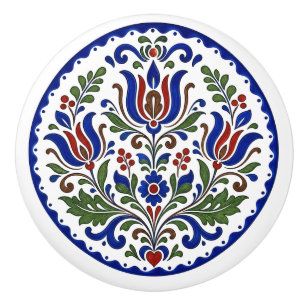 Transylvanian Korond Tulips Folk Art Ceramic Knob