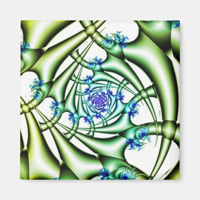 Trap | Blue and Green Fractal Art Magnet (Front)
